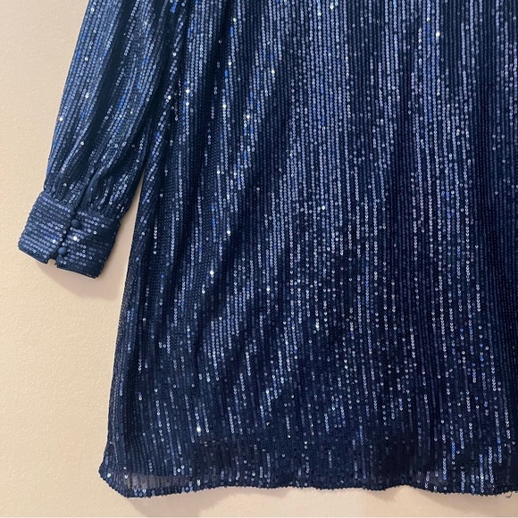 Chi Chi London Navy Blue Sequin Shift Dress Mock Neck Special Occasion Size 10 - Picture 4 of 16